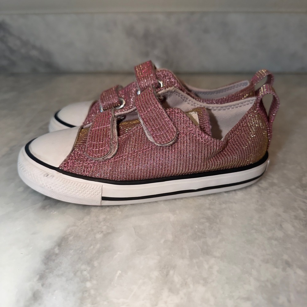 Converse Chuck Taylor All Star 2V Pink Gold Metallic Glitter Girls Shoes 10